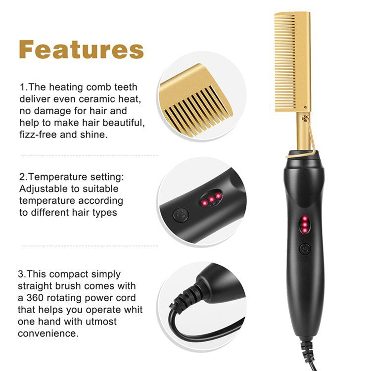 2 in 1 Hot Comb Straightener Electric Hot Heating Comb Wet Dry Hair Iron Hair Straightener Brush Hair Curler Hair Styling Tools Wigs Straightening Brush