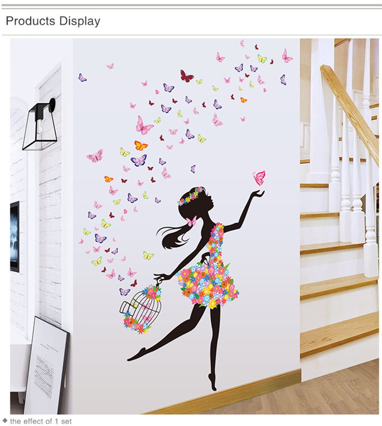 Wall Stickers Hot Selling Figurine Fairy Girl Vinyl DIY Butterflies Flowers Mural Decals Home Decor Home Decor Accents Cute Home Decoration