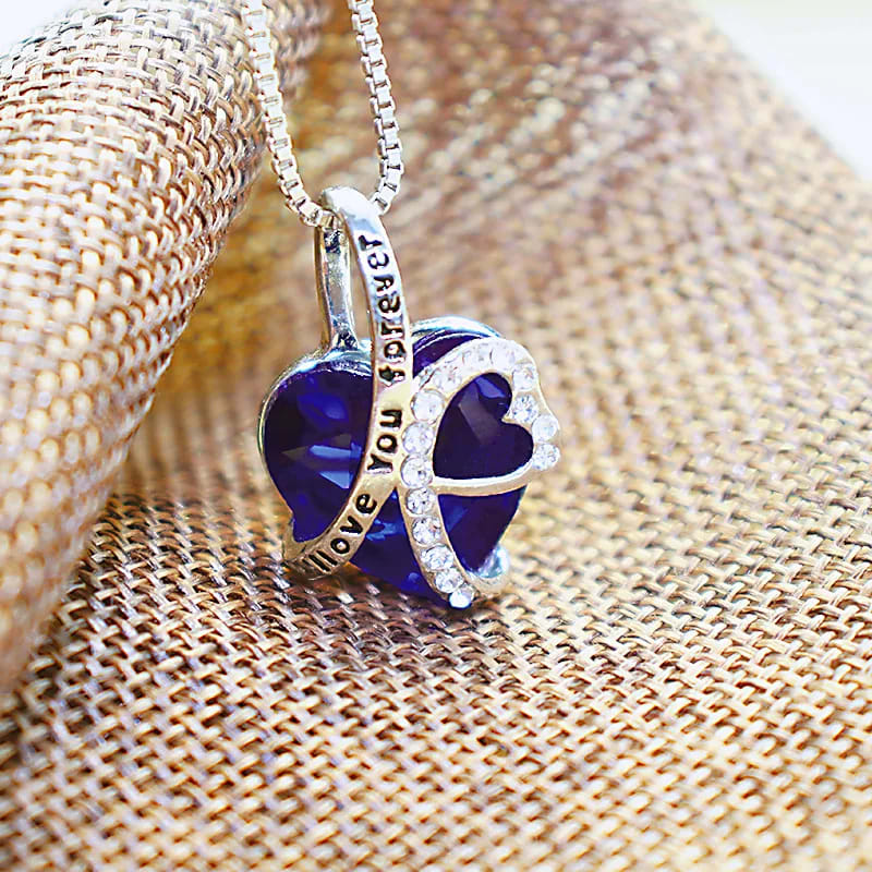 New Arrivals I Love You Forever Necklace, Everlasting Heart Birthstone Necklace, Heart Pendant Necklace For Women Exquisite Jewelry Blue Crystal Forever Love Charm Necklace Valentine's Day Gift