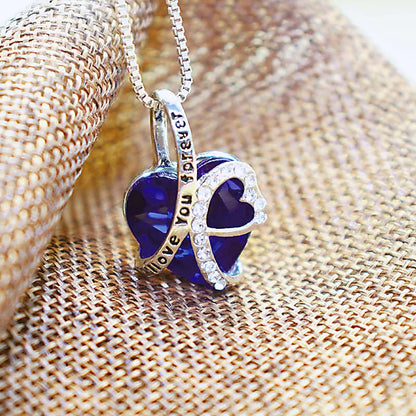 New Arrivals I Love You Forever Necklace, Everlasting Heart Birthstone Necklace, Heart Pendant Necklace For Women Exquisite Jewelry Blue Crystal Forever Love Charm Necklace Valentine's Day Gift