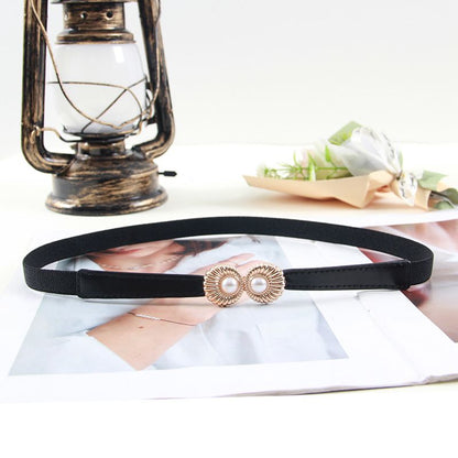 2pcs Pearl Buckle Belt New style women's belts women's elastic belts fashionable elastic pearl button coat dress versatile accessories