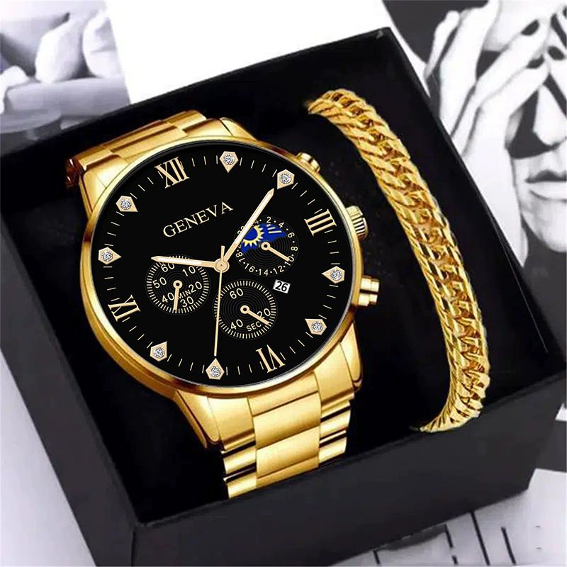 Mens Fashion Business Quartz Watch Fashion Fake Three Eye Six Pin Calendar Men Watch Stainless Steel Belt Men Watches