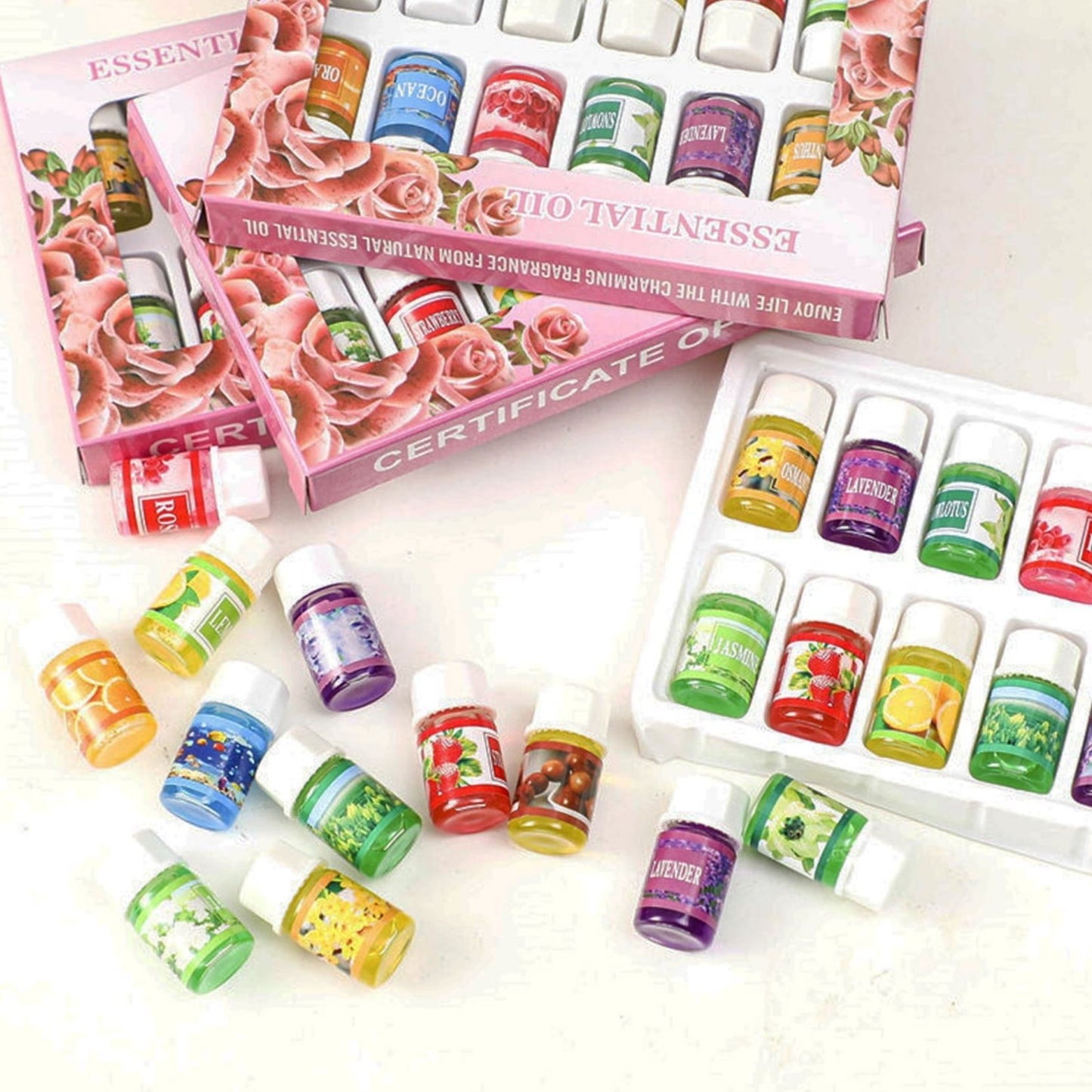 12 pcs Essential Oil Set for diffuser, humidifier, Aromatherapy Scents: Lavender Violet Green Tea Rose Sandal wood Snow Lotus Jasmine Orange Ocean Lemon Osmanthus Strawberry