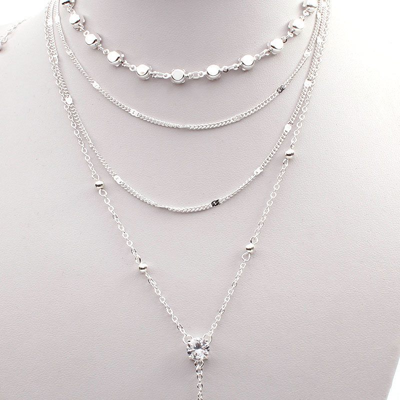 New long tassel jewelry layered rhinestone Y-shaped collar necklace two groups