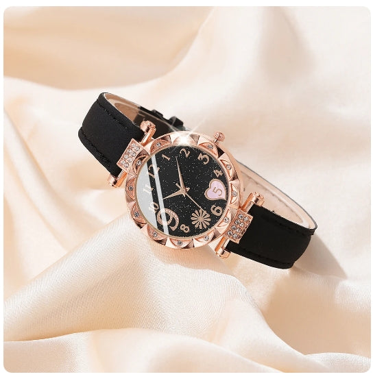 5PCS Set Watch For Women Luxury Leather Analog Ladies Quartz Wrist Watch Fashion Bracelet Watch Set Female Relogio Feminino