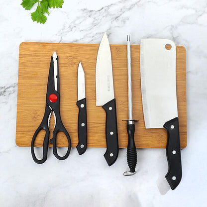 6PCS/Set Knife Cutting Board Set Kitchen Knife Scissors Fruit Knife Household Bamboo Cutting Board Knife sharpener Kitchen Tools Kitchen Gift