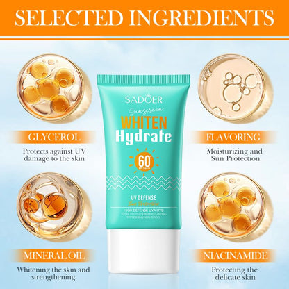 SADOER Water-Rich SPF 60+ Facial Body Sunscreen – Brightening, No Residue, UV Defense