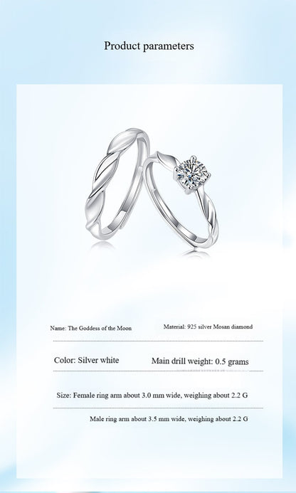 2 PCS Couple Rings Set Shining Galaxy Couple Rings Light Luxury Twisted Design Diamond Ring Valentine's Day 520 Gift Men And Women Jewelry Rings Adjustable 925 Silver Ring Anniversary Gift