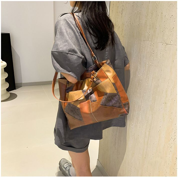 New Arrivals PU splicing Women's Bags Tote Bags handbags Trendy Shoulder Bag