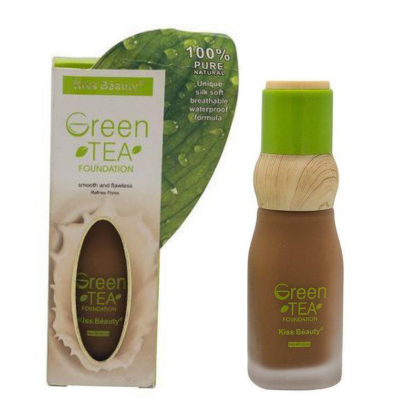 Kiss Beauty Green Tea Foundation Smooth & Flawless Refines Pores Coverage Face Makeup