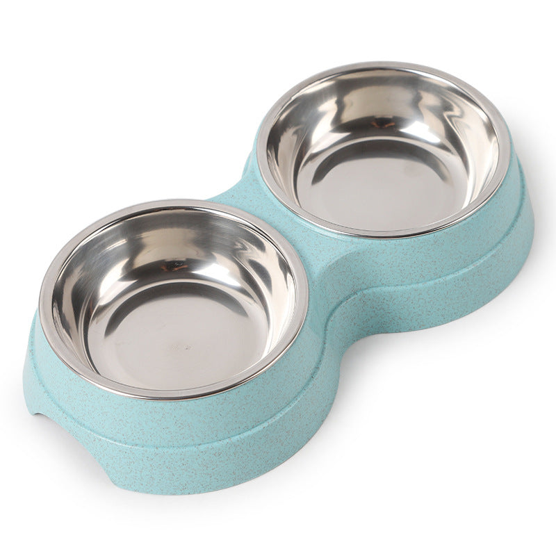 Feeding & Watering Supplies Dog Bowl Cat Double Bowl Wheat Straw Bite And Dirt Resistant Pet Double Bowl Stainless Steel Feeder Drink Water