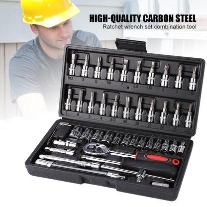 46pcs Socket Wrench Set Ratchet Spanner Batch Head Pawl Socket Screwdriver Multi-functional Car Repair Tool Professional Mechanical Workshop Tools Kit Motorcycle