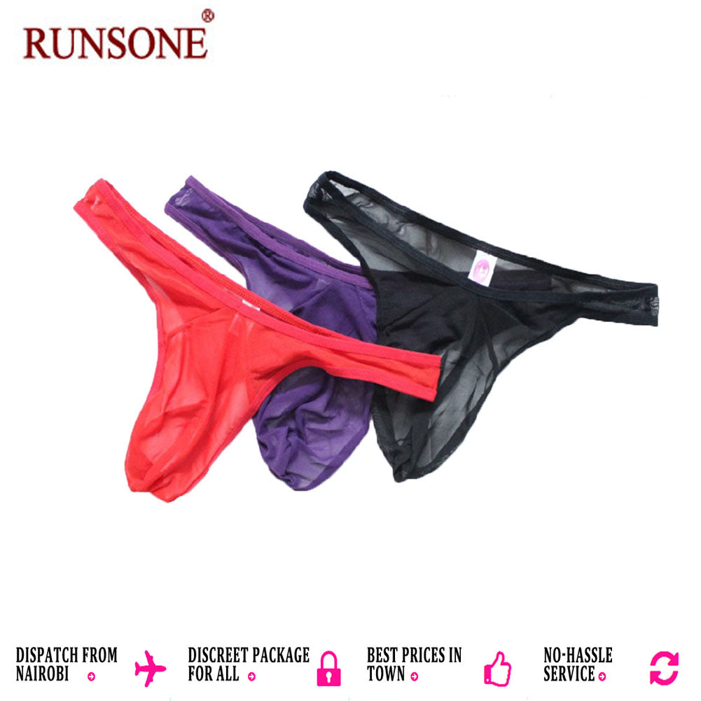 Men 3 Colors Pack Ice Silky Underwear Breathable Sexy See Through Comfortable Brief Thong Valentine Gift for Boyfriend Husband