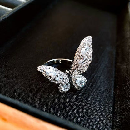 Matte Metal Zircon Butterfly Fried Dough Twists Hollow out Ring for Female Minority Design Personality Versatility Fashion Ring Ring