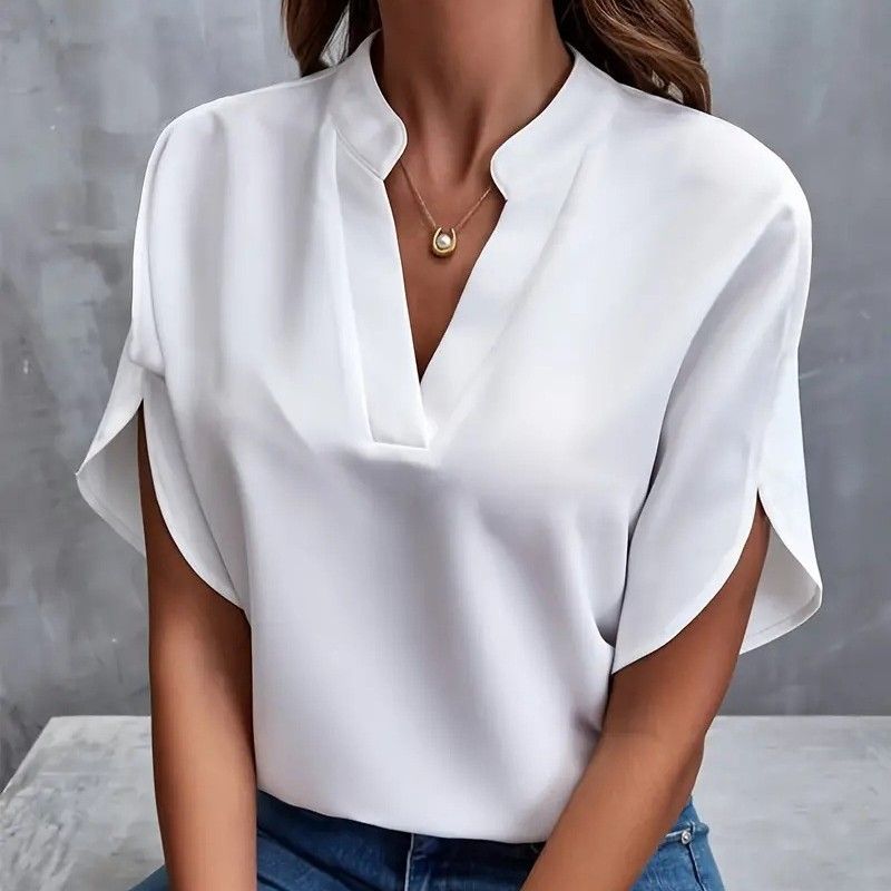 Women's Summer Clothing Blouses Casual Solid Color V-neck Loose Shirt Women's Top Clothes