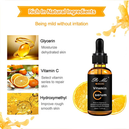 Vitamin C Facial Serum Brighten Skin Lighten Spots Hyaluronic Acid Face Essence Skin Care Products 30ml