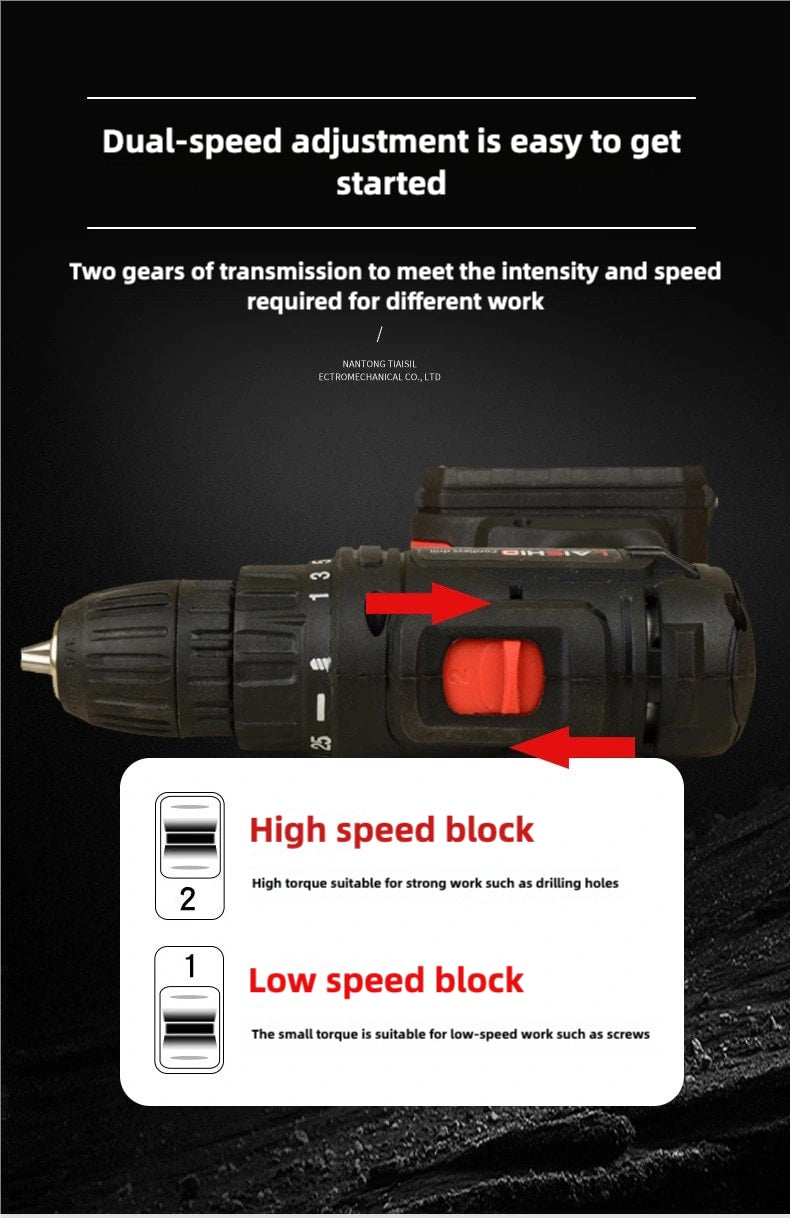Two 21V batteris LAISHID brand Electric Cordless Drill,charging electric screwdriver, Power Drill Cordless, Charger 21 Volt Drill Driver Kit, Drills Cordless Setttery