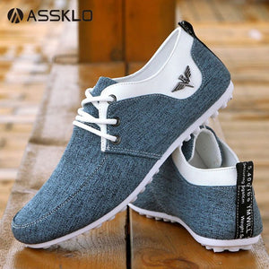 ASSKLO Men Canvas Shoes Men's Bean Shoes Man Sneakers Sports running Shoes Casual Flat Loafers rubber flats shoe Heels Low Top Canvas Lightweight Comfortable Walking Working Driving Cloth Shoes Blue