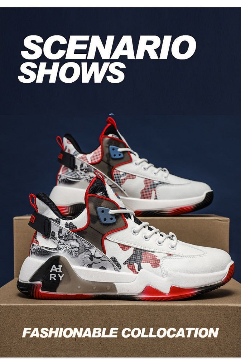 New Men's Basketball Shoes Rubber Low-top Lace-up Fashion Indoor Non-Slip Training Sports Running Shoes For Men White Black And Red Mixed Colors