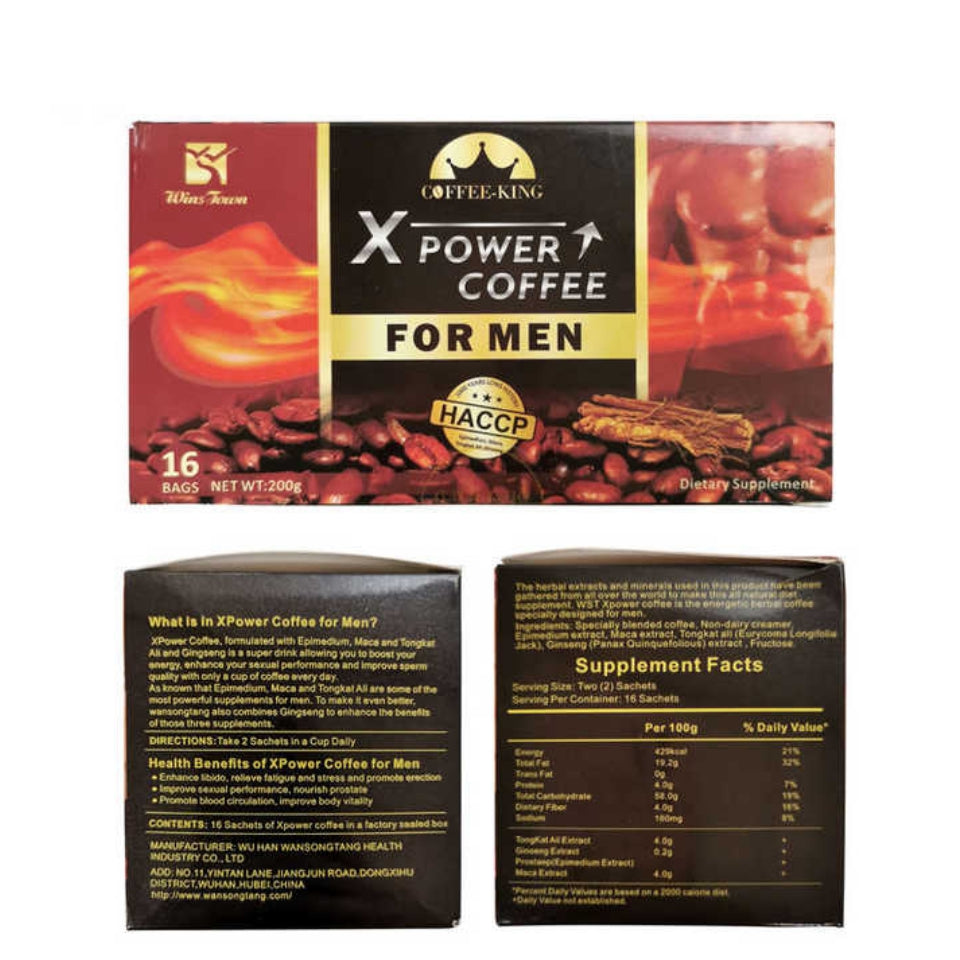 XPower Coffee for Men Wins Town Coffee King Dietary Supplement Maca Ginseng Male Enhance Healthy Energy Libido Power X Powder