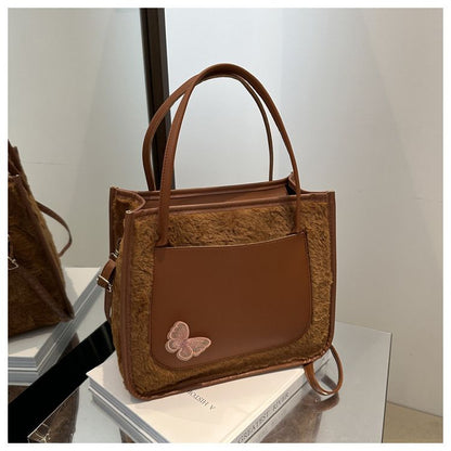 Tote Bags shoulder bag Butterfly decorative Mariposa Tote PU leather with Fluffy bag