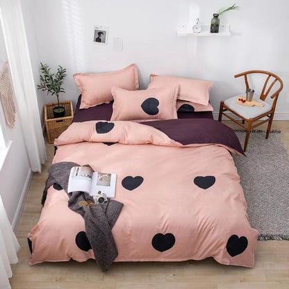 Heart Printing 4in1 Bedding sets & accessories Duvet Cover （1 quilt cover +1 bed sheet +2 Pillowcase ）without duvet And Pillow insert