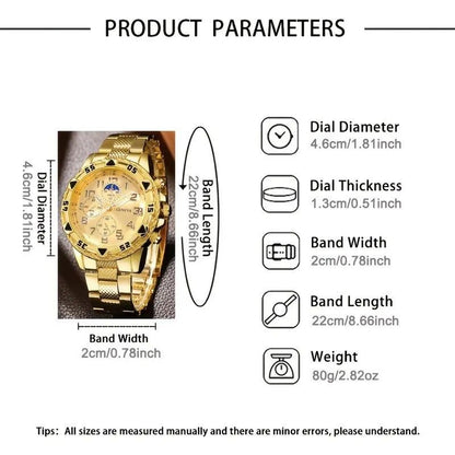 4Pcs/Set Fashion Watch Bracelet Necklace Ring Set Men Watches Men's Watches Quartz Business Watches Male Wrist Watch Men Light Luxury Business Watches Jewelry