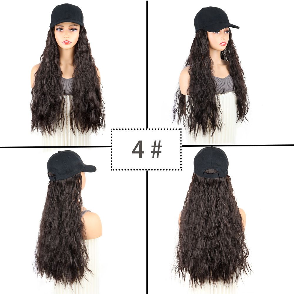 Synthetic Fiber Baseball Cap Curly Hair Wig | Full Head Cover with Natural Waves (Dark Brown, 20 Inch, Breathable, Outdoor/Casual Style)