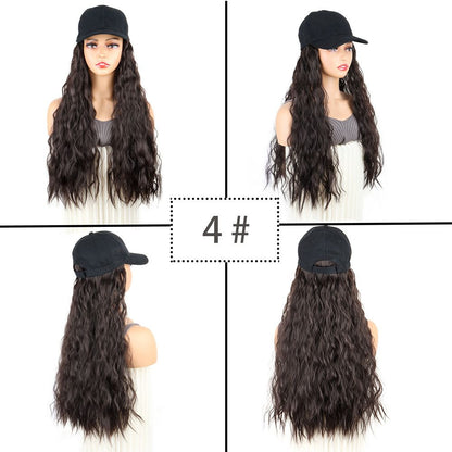 Synthetic Fiber Baseball Cap Curly Hair Wig | Full Head Cover with Natural Waves (Dark Brown, 20 Inch, Breathable, Outdoor/Casual Style)