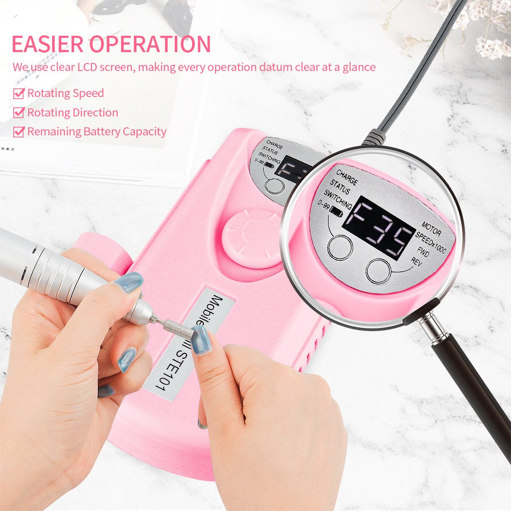 Wireless Nail Drill Manicure Grinder Machine 35000RPM Nail File Polishing Grinding Machine 65W Nail Milling Cutter Nail Art Tool