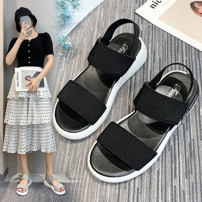 ASSKLO New Sandals Women Ins Soft Sole Elastic Band Korean Version Wild Sports Women's Shoes Tide ladies shoes girls shoes Pregnant women's shoes Maternity shoes Open Shoes Grey Black