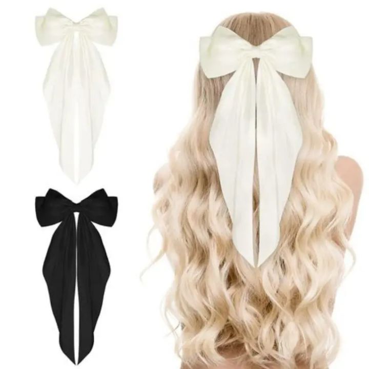 Hair Bows For Women Large Bow Hair Clip Soft Long Tails Metal Clips Bow Tie Hair Clip For Women Girls Accessories