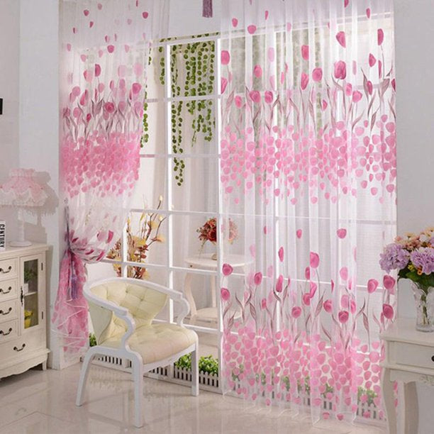 Tulip Printed Tulle Voile Door Window Curtain Sheer Drape Panel