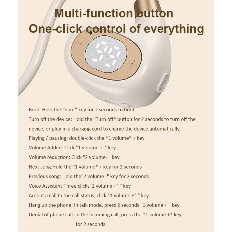 Bluetooth Headphones Wireless Headphones Air-Conduction LED Display Headsets HiFi Stereo Sports Earphones Earbuds with Mic