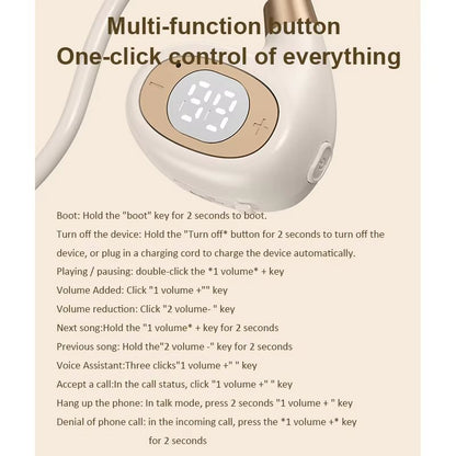 Bluetooth Headphones Wireless Headphones Air-Conduction LED Display Headsets HiFi Stereo Sports Earphones Earbuds with Mic