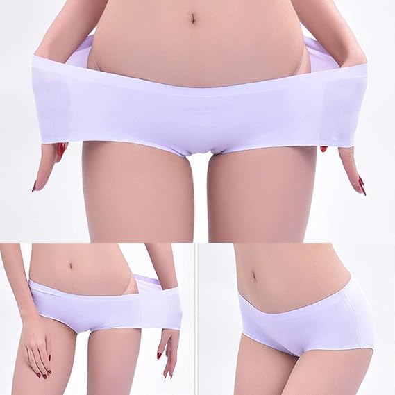 4pcs Women's Seamless Briefs Comfort Ice Silk Underwear Multipack Mid Waist Laser Cut No Show Panties