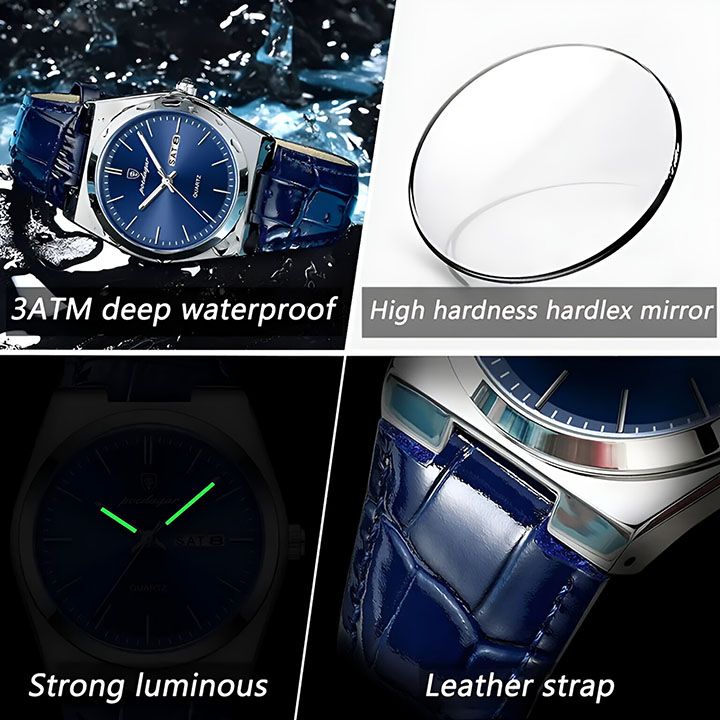 POEDAGAR Men Watches Luminous Calendar Watch Top Brand Business Style Men's Wristwatch Leather Belt Waterproof Quartz Watch For Man Wrist Watch Clock Quartz Full-automatic Men Watches