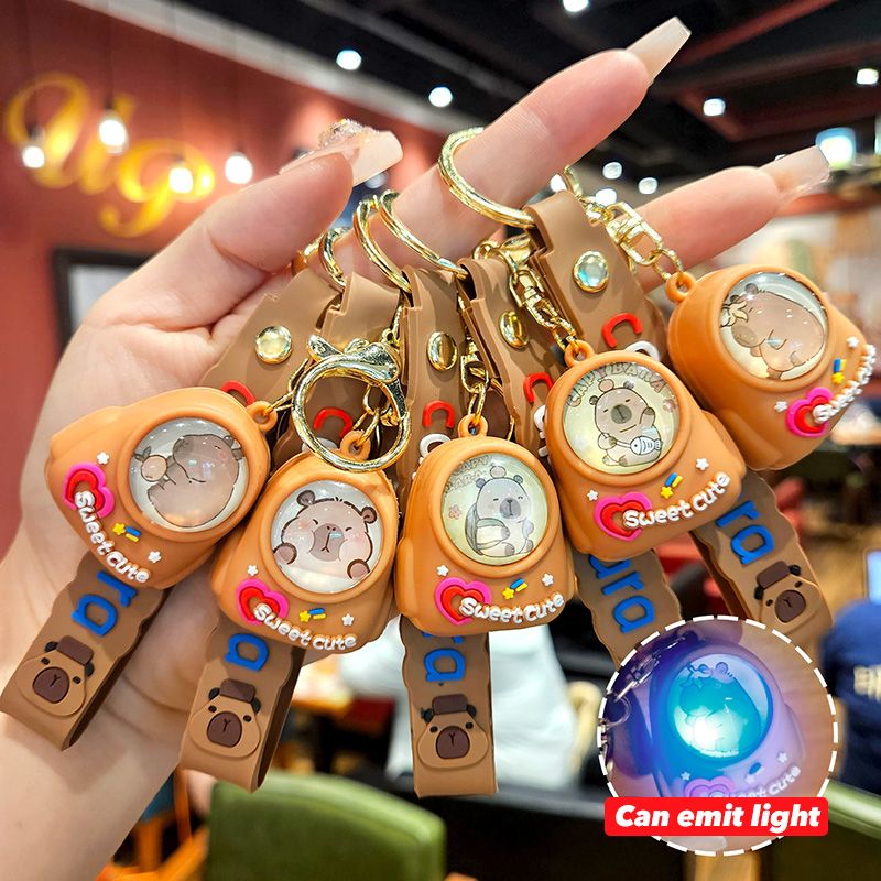 Cartoon Capybara Luminous Schoolbag Night Light Keychain Creative Cute Capybara Keychain Small Gift