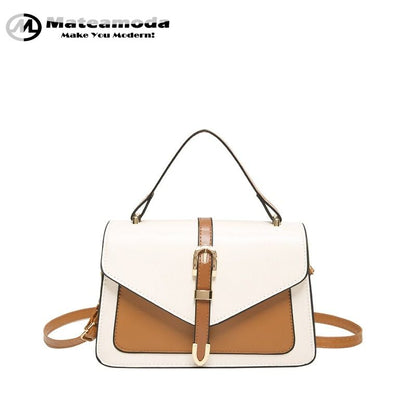 Mateamoda Elegant Two-Tone Structured Handbag with Buckle Detail Crossbody Bag
