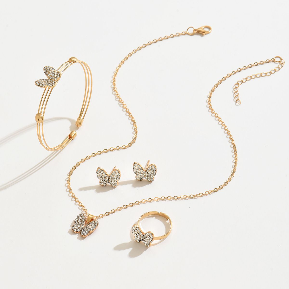 ZHJH Butterfly Jewelry Set for Women Ladies Diamond Love Heart Necklace Ring Bracelet Suit