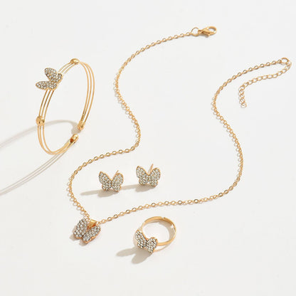 ZHJH Butterfly Jewelry Set for Women Ladies Diamond Love Heart Necklace Ring Bracelet Suit