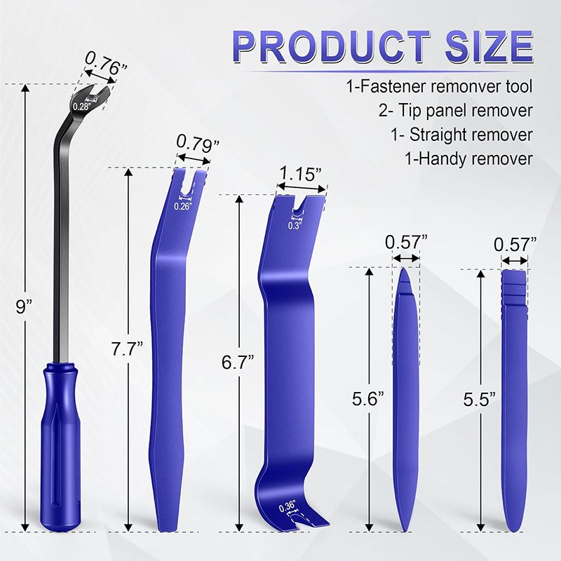 Auto Trim Removal Tool Kit - 5-Piece No Scratch Pry Tool Set for Car Panel and Dashboard Removal - Includes Door Panel Tools, Push Rivets, Car Clips - Essential for Interior Trim Work