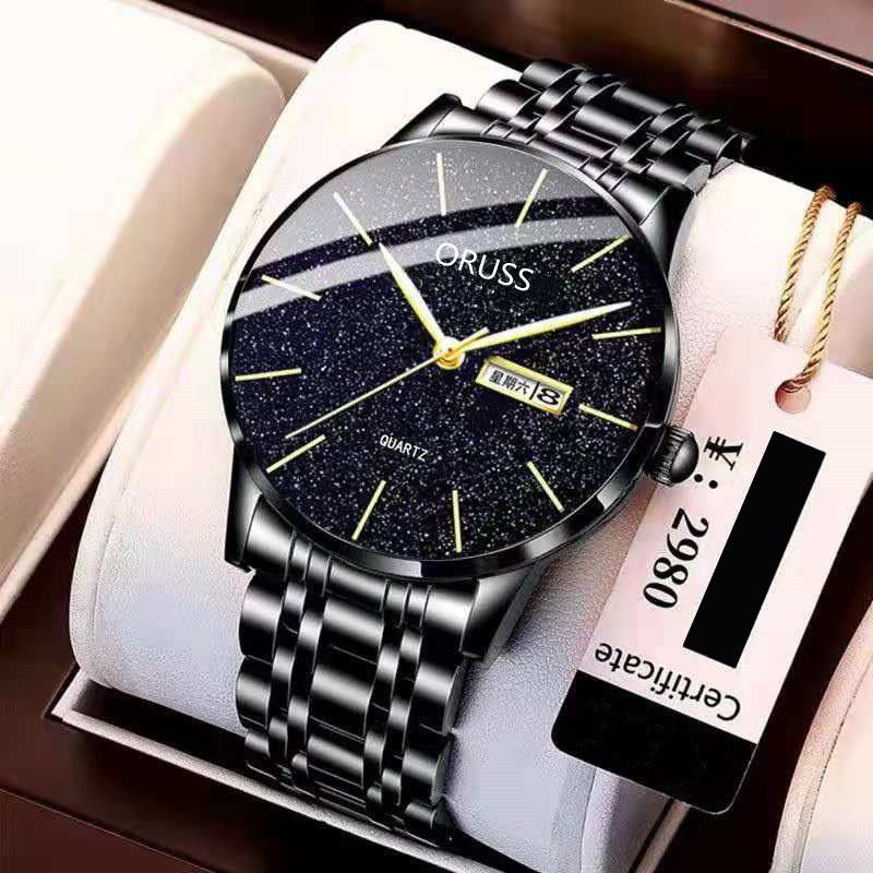 Men's Watch Date Week Fashion Watch Men Original Waterproof Non-mechanical Starlight Dual Calendar Quartz Wristwatch