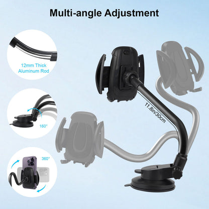 Car Phone Holder, 14in Long Arm Cell Phone Car Mount, Anti-Shake Windshield Dashboard Cradle for 4.0-6.8in Phones