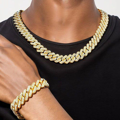 1pcs luxury chain jewelry 14mm miami cuban chain link necklace or bracelet rapper hip hop dangles men /women bling ice chains necklace men fashion jewelry accessories gift for friend