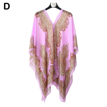 Woman Chiffon Blouse Fashion Women Scarf Shawl Printed Sunscreen Sun Protection Shawl Beach Shawl Soft Loose Bikini Cover Tops