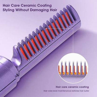 Electric Hot Hair Straighteners USB Charge Hot Comb And Straightening Brush Heating Straight Curly Negative Ion Hot Straightener Hair Styling Tools Hair Beauty Portable Straight Hair Comb Intelligent