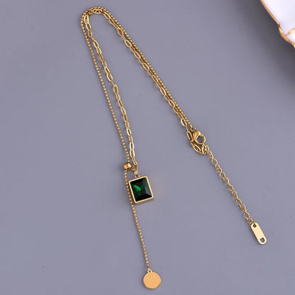 Luxury Emerald Stainless Steel Gold Necklace For Woman Fashion Jewelry Girl's Clavicle Chain