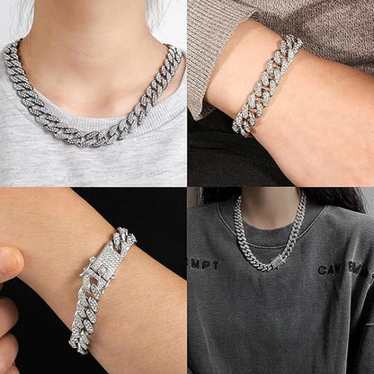 Rapper Miami cuban chain necklace jewelery hip hop fashion iced out bling bling necklace man link chain rhinestone/zinc/diamond necklace jewellery gift for man woman