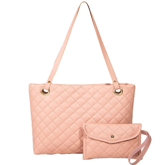 Ladies 2 in 1 PU Leather Wallet&Totes Bag Two-Piece Set Women Satchel Hobo Set New Large Luxury Female Shoulder Tote Bags